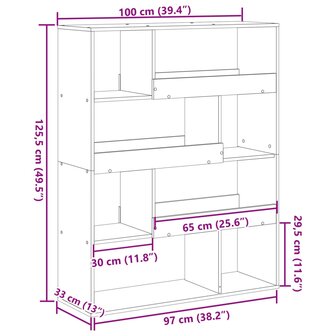 Boekenkast 100x33x125,5 cm bewerkt hout betongrijs 9