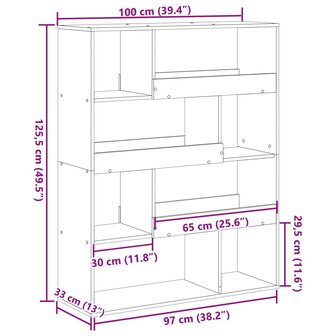 kamerscherm 100x33x125,5 cm bewerkt hout grijs sonoma eiken 9