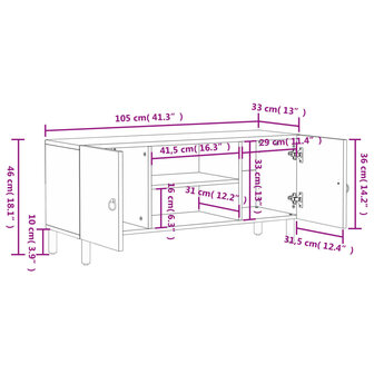 Tv-meubel 105x33x46cm massief mangohout 12