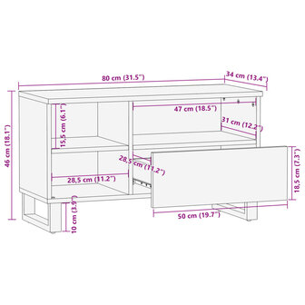 Tv-meubel 80x34x46 cm massief ruw mangohout 11