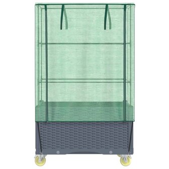 Plantenbak verhoogd met hoes en wielen 80x50x182 cm rattanlook 4