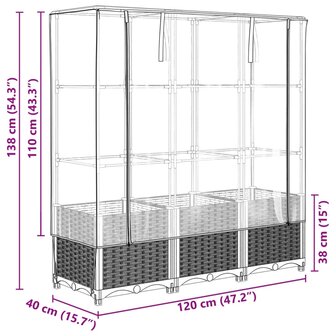 Plantenbak verhoogd met kashoes 120x40x138 cm rattanlook 9