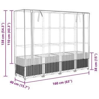 Plantenbak verhoogd met kashoes 160x40x138 cm rattanlook 9