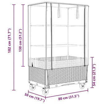 Plantenbak verhoogd met hoes en wielen 80x50x182 cm rattanlook 9