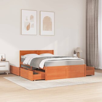 Bed met lades en matras massief grenenhout wasbruin 120x190 cm 3