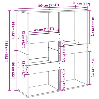 Kamerscherm 100x33x115 cm bewerkt hout wit 9