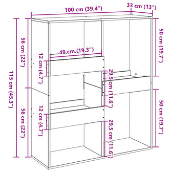 Kamerscherm 100x33x115 cm bewerkt hout betongrijs 9