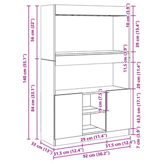 Hoge kast 92x33x140 cm bewerkt hout wit 12