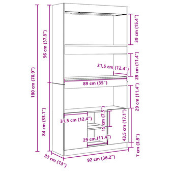 Hoge kast 92x33x180 cm bewerkt hout zwart 12