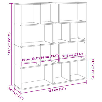 Boekenkast 132x29x141,5 cm bewerkt hout betongrijs 11