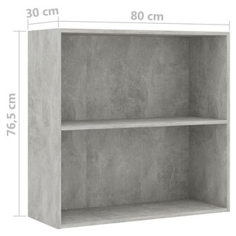 Boekenkast met 2 schappen 80x30x76,5 cm bewerkt hout betongrijs 6