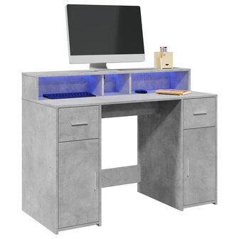 Bureau met LED-verlichting 120x55x91 cm bewerkt hout betongrijs 1