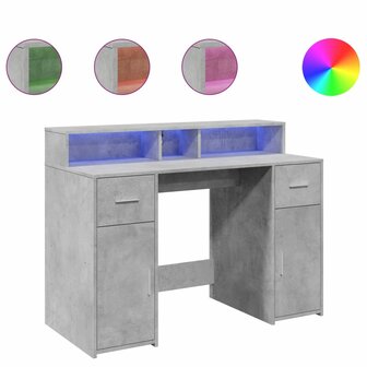 Bureau met LED-verlichting 120x55x91 cm bewerkt hout betongrijs 2