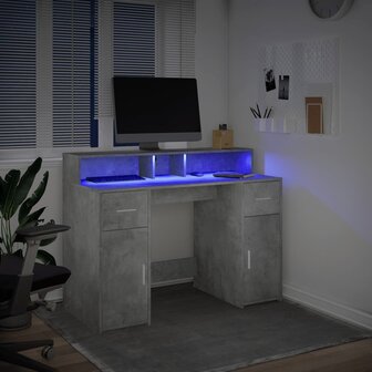 Bureau met LED-verlichting 120x55x91 cm bewerkt hout betongrijs 5