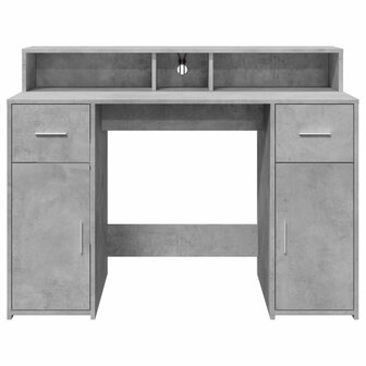 Bureau met LED-verlichting 120x55x91 cm bewerkt hout betongrijs 6