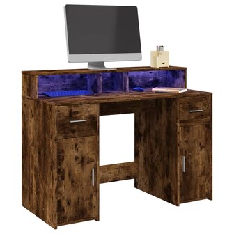 Bureau met LED-verlichting 120x55x91 cm hout gerookt eikenkleur 1