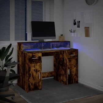 Bureau met LED-verlichting 120x55x91 cm hout gerookt eikenkleur 5