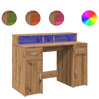 Bureau met LED-verlichting 120x55x91 cm hout artisanaal eiken 2