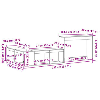 Nachtkastje met bureau 232x122x75 cm massief grenenhout wit 9