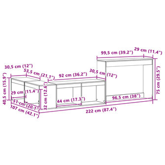 Nachtkastje met bureau 222x107x75 cm massief grenenhout 9