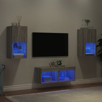 4-delige tv-wandmeubelset met LED-verlichting grijs sonoma 1