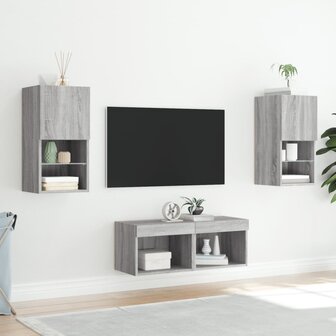 4-delige tv-wandmeubelset met LED-verlichting grijs sonoma 4