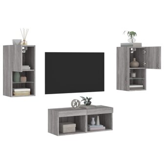 4-delige tv-wandmeubelset met LED-verlichting grijs sonoma 5