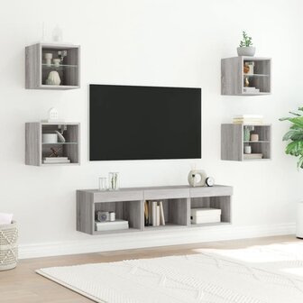 7-delige Tv-wandmeubelset met LED bewerkt hout grijs sonoma 3