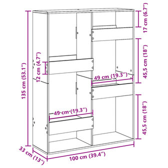 Kamerscherm 100x33x135 cm bewerkt hout wit 9