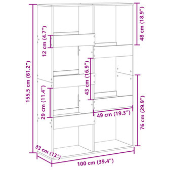 Kamerscherm 100x33x155,5 cm bewerkt hout zwart 9