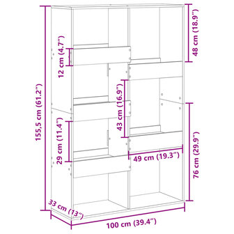 kamerscherm 100x33x155,5 cm bewerkt hout betongrijs 9