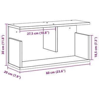 Wandkast 60x20x30 cm bewerkt hout gerookt eikenkleurig 9