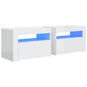 Nachtkastjes 2 st met LED-verlichting 60x35x40 cm hoogglans wit 2