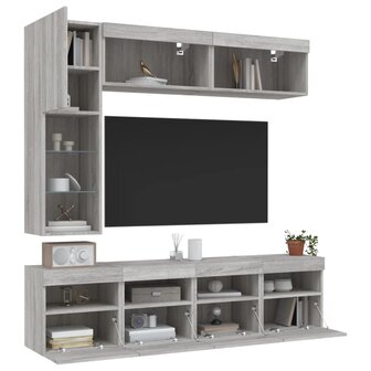 7-delige Tv-wandmeubelset met LED-verlichting grijs sonoma 5