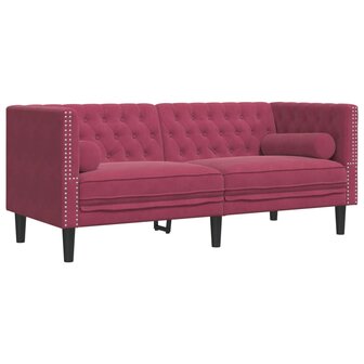 Tweezitsbank Chesterfield-stijl en bolsters fluweel wijnrood 2