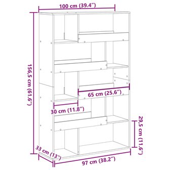 Boekenkast 100x33x156,5 cm bewerkt hout grijs sonoma eikenkleur 9