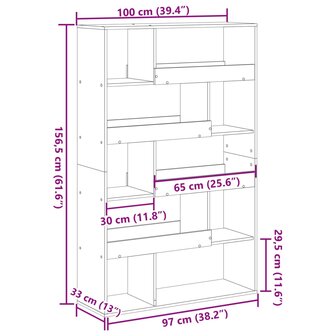 Boekenkast 100x33x156,5 cm bewerkt hout oud houtkleurig 9