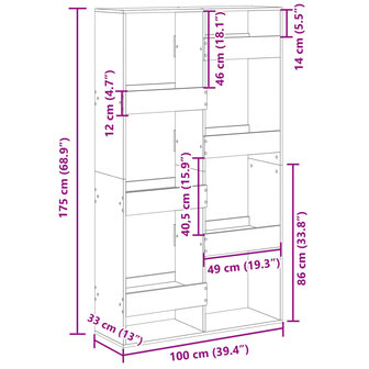 Kamerscherm 100x33x175 cm bewerkt hout zwart 9