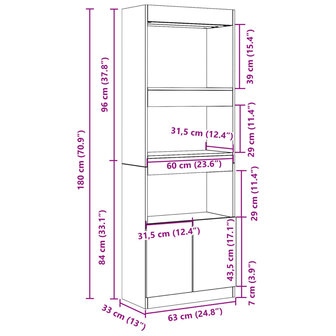 Hoge kast 63x33x180 cm bewerkt hout wit 12