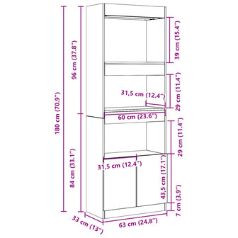 Hoge kast 63x33x180 cm bewerkt hout gerookt eikenkleurig 12