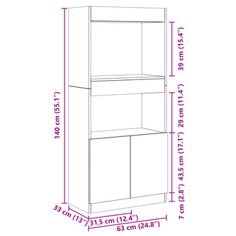 Hoge kast 63x33x140 cm bewerkt hout wit 12