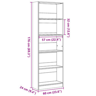 Boekenkast 60x24x176 cm bewerkt hout wit 9