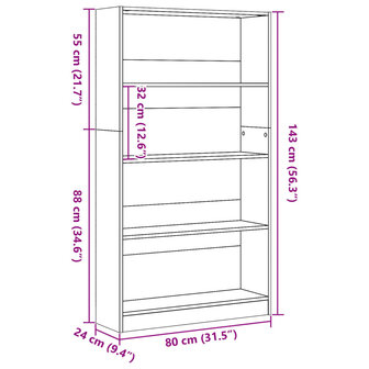 Boekenkast 80x24x143 cm bewerkt hout sonoma eikenkleurig 9