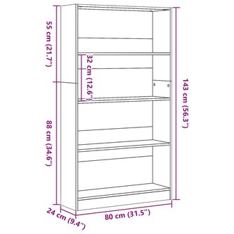 Boekenkast 80x24x143 cm bewerkt hout oud houtkleurig 9