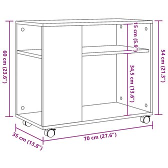 Bijzettafel met wieltjes 70x35x60 cm bewerkt hout wit 10