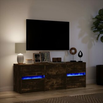 Tv-meubel met LED 140x34x50 cm bewerkt hout gerookt eikenkleur 5