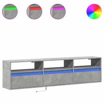 Tv-wandmeubel met LED-verlichting 180x31x45 cm betongrijs 2