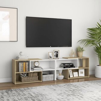 Tv-meubel 149x30x52 cm bewerkt hout wit en sonoma eikenkleurig 1