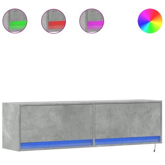 Tv-wandmeubel met LED-verlichting 140x31x38 cm betongrijs 2