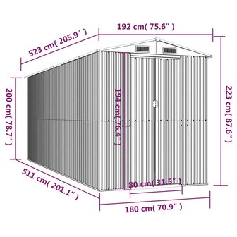 Tuinschuur 192x523x223 cm gegalvaniseerd staal lichtbruin 8